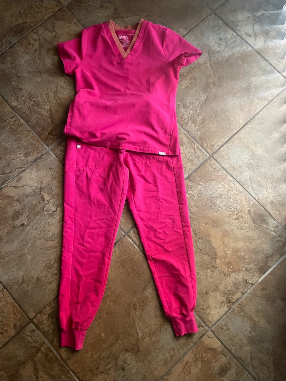 Figs Women's Hot Pink Scrub Top and Jogger Pants Set